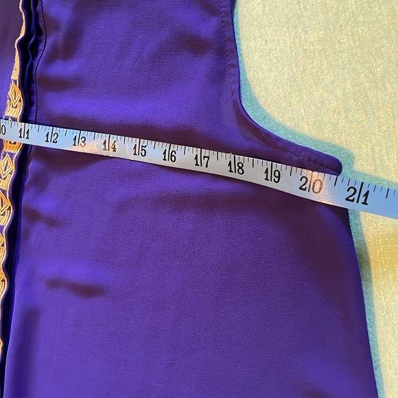YA Los Angeles sz L indigo purple-blue sleeveless top gold embroidered 60% silk - Picture 9 of 13